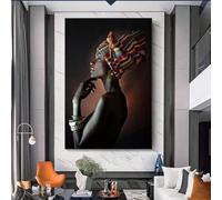 Peinture sur toile représentant une femme africaine avec un bandeau, affiche et impression, art mural scandinave pour salon, 20 x 30 cm, cadre interne