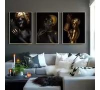 Peinture sur toile représentant une femme noire tenant un ananas doré, affiches et impressions de femme africaine, décoration murale pour salon (40 x 60 x 3 cm, sans cadre)
