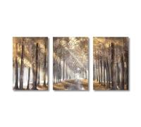 Peinture sur toile représentant une lumière dorée traversant les arbres et la forêt, paysage charmant, affiches et impressions murales pour salon, 20 x 30 cm, sans cadre