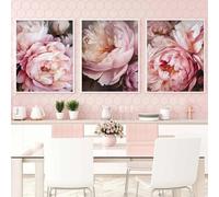 Peinture sur Toile tableau avec fleurs de pivoine rose, affiches murales nordiques, images imprimées pour salon, chambre à coucher, Decoration intérieure de la maison, 50 x 70 cm x 3, sans cadre