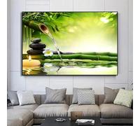 Peinture sur toile zen, nature morte, eau, pierre, bambou, images bouddhistes, affiches et impressions, décoration de chambre (40 x 60 cm, sans cadre)