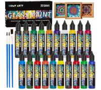 Peinture sur Verre 20 x 30ml avec 3 Pinceaux Peinture Vitrail Imperméable Transparente Kit Peintures pour Verre Permanent