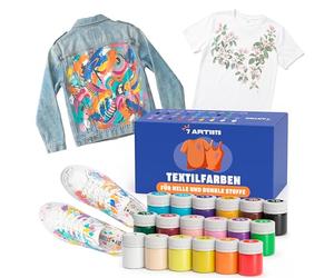 Peinture Textile Permanent 18 x 20 ml - Coffret Peintures pour Textiles, Chaussure et Cuir | Peinture pour Textile, Tissu, Vêtements, Jean & Sneakers | Fabric Paint Lavable pour Coton, Polyester