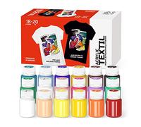 Peinture Textile Permanent Coffret 18 x 20 ml - Peintures pour Textiles, Chaussure et Cuir | Peinture pour Textile, Tissu, Vêtements, Jean & Sneakers | Fabric Paint Lavable pour Coton, Polyester