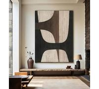 Peinture texturée beige et noire, art mural Wabi Sabi, peinture abstraite sur toile, grande image murale noire et marron, décoration murale, 80 x 120 cm, avec cadre