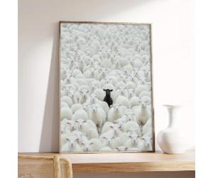 Peinture unique représentant un mouton noir parmi des moutons blancs, affiche artistique sur toile, impression murale, décoration esthétique pour bureau, chambre à coucher, 60 x 90 cm, sans cadre