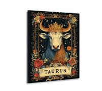 Peinture vintage sur toile astrologie du Taureau - Signe de la Terre - Décoration murale - Style antique - Constellation de taureau - Impression sur toile - Décoration d'intérieur bohème - Cadeau (Art