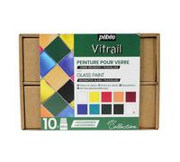 Pébéo – Coffret Collection Vitrail – Set de peinture sur verre, 10 x 45 ml + 2 cerne relief 20 ml