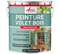 Peinture Volet Bois Microporeuse Sans Primaire 2.5 L Gris Anthracite | S'Applique sans Primaire, Résiste aux Uv et Intempéries, Fort Pouvoir Couvrant, Laisse Respirer le Bois - Arcane Industries
