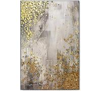 Peintures à L’Huile sur Toile Peint à La Main Art Mural sur Toile 100% Peint à La Main Abstrait Motif Feuille D’Or Peintures Murales Art Contemporain, 90×150cm(35.4x59inch)