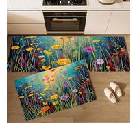 peintures à l'huile impressionnistes Lot de 2 Tapis de Cuisine antidérapants et durables Fleurs Sauvages en Pleine Floraison lavables pour Cuisine, buanderie, Chambre à Coucher 40x60+40x120cm Jaune