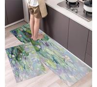 peintures à l'huile impressionnistes Lot de 2 Tapis de Cuisine antidérapants et durables Les nénuphars flottent sur l'eau lavables pour Cuisine, buanderie, Chambre à Coucher 50x80+50x150cm Vert