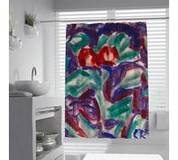 Peintures abstraites Florales Rouges, Rideaux de Douche, Tulipes vibrantes, Rideau de Bain, Texture impressionniste de Plantes Sauvages, Salle de Bain, Salle de Bain décoration 200 x 240 cm