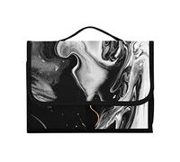 Peintures acryliques noires et blanches - Texture marbrée - Art moderne - 1 trousse de toilette à suspendre - Organiseur de maquillage portable - Étui de rangement pour pinceaux de voyage avec crochet