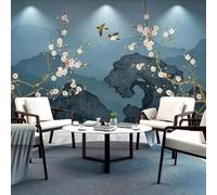 Peintures Classiques Fraîches À La Main Peach Blossom Ink Mountain Papier Peint 3D Installation Facile Intissé Tapisserie Bureau Salon Canapé Chambre Décoration Murale-200cm×140cm
