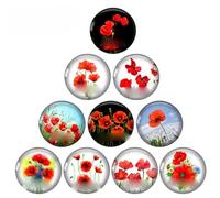 Peintures d'art de Fleur de Pavot Rouge 10 pièces mélangées 12mm/18mm/20mm/25mm cabochon en Verre Photo Rond démo Dos Plat résultats de fabrication-Mix-30mm