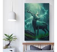 Peintures de cerfs enchantés dans la tempête pour chambres, toilettes, salle de bain, décoration murale sur toile 30 x 45 cm