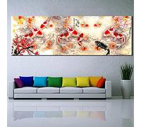 Peintures De Poisson Koi De Fleur De Cerisier De Style Chinois Pour Décorations Murales Cadres D'art Mur Photos - Chaque Rêve Commence Par Un Vœu 70x210cm(27x83in) Avec Cadre