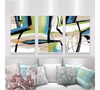 Peintures de Toile,3 Pièces-Affiche/Sticker Mural/Tableau sur Toile à Motifs Rétro Abstraits Lignes Dorées et Blocs Bleus Idéal pour le Salon la Chambre la Cuisine Ou le Bureau-60*80cm (Pas encadré)