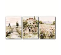 Peintures murales à l'aquarelle représentant des paysages ruraux printaniers, des chemins de campagne, des fermes et des prairies fleuries pour la décoration intérieure (30x42cm/cadre intérieur)