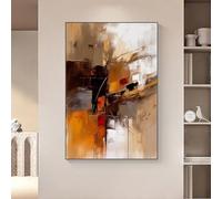Peintures murales abstraites marron, impressions d'art mural à texture blanche, grandes images murales modernes sur toile orange pour salon 50x70cm (20x28in) cadre noir