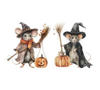 Peintures murales amovibles à décoller et à coller | Sticker mural de magicien de souris de dessins animés | Autocollants muraux citrouilles, balai, souris, décoration