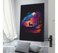Peintures murales colorées représentant un loup nocturne, pour salon, salle de bain, style rustique, impression d'art moderne, 60 x 90 cm