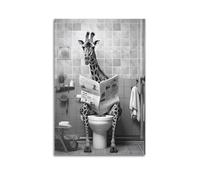 Peintures murales de salle de bain, girafe assise sur les toilettes et têtes tordues pour lire le journal, peinture abstraite, œuvre d'art moderne pour salle de bain, poster décoratif sur toile,