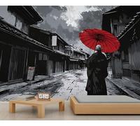 Peintures murales de style japonais, architecture ancienne japonaise, papier peint noir et blanc pour salon, chambre à coucher, bureau, décoration de fond TV - 350 x 256 cm