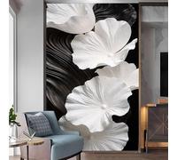 Peintures murales de taille personnalisée, structures de fleurs blanches à volants et fond organique foncé, papier peint autocollant amovible pour salon, chambre à coucher, magasin, bureau, enfants