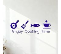 Peintures murales et stickers muraux en vinyle Cuisiner, profitez du temps passé à cuisiner 30x87cm Multicolore Bleu foncé