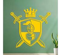 Peintures murales et stickers muraux en vinyle Guerrier médiéval chevalier avec bouclier et épée 54.6x54.7cm Décoration de magasin Jaune