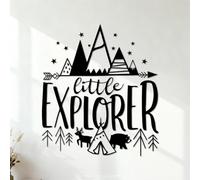 Peintures murales et stickers muraux en vinyle L'aventure des enfants avec le petit ours explorateur et la tente 42x47.5cm Plusieurs tailles disponibles Noir