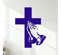 Peintures murales et stickers muraux en vinyle Prier les mains jointes devant une croix 35x45.6cm Ne se décolle pas Bleu foncé