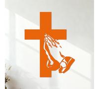 Peintures murales et stickers muraux en vinyle Prier les mains jointes devant une croix 42x54.8cm Stickers pour vitres Orange