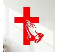 Peintures murales et stickers muraux en vinyle Prier les mains jointes devant une croix 54.6x71.2cm N'abîme pas le mur Rouge