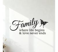 Peintures murales et stickers muraux en vinyle Une famille où la vie commence et l'amour ne finit jamais, avec Butterfly 40.8x95.6cm Auto-adhésif Noir