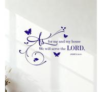 Peintures murales et stickers muraux en vinyle Versets bibliques Josué 24:15 Citations « Comme ma maison, nous servirons le Seigneur Dieu » Religion dit 54.6x93.7cm Multicolore Bleu foncé