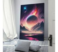 Peintures murales sur toile représentant un lac, un cosmos et une montagne, pour un salon, une salle de bain ou une ferme rustique, grande décoration murale abstraite, 50 x 75 cm