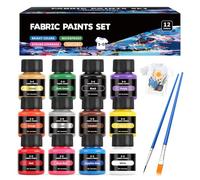Peintures pour Textiles, 12*25ml Fabric Paint, Peinture Textile Lavable, Peinture Tissu Textile Permanent, Peut être Utilisé pour Peindre des Vêtements Chaussures Sacs en Toile, 12*25ml + 2 Brosse