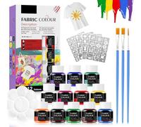 Peintures pour Textiles, 12*25ml Peinture pour Tissu, Peinture Textile Lavable, peinture Tissu Textile Permanent, pour Peindre Divers Tissus, avec des Modèles D'autocollants, des Pinceaux, une Palette