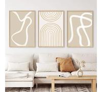 Peintures sur Toile,3 Images Set-Toile Murale Abstraite Beige Minimaliste Avec Lignes Géométriques Affiche Moderne Imprimée Image Artistique Décoration Salon de Chambre à Coucher-60*70Cm Sans Cadre