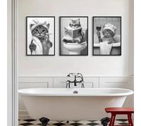 Peintures Sur Toile Abstraites Représentant Des Chats Noirs Et Blancs, Animaux Mignons, Affiches Et Impressions Murales Pour Salle De Bain Et Toilettes, Décoration D'Intérieur 60X80Cmx3Pcs Sans Cadre
