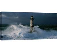 Peintures sur toile, Phare dans une mer agitée - Jean Guichard, Phare d'Ar-Men lors d'une tempête - 70x35 cm