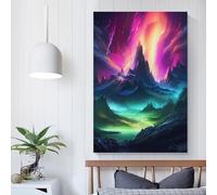 Peintures sur toile représentant des aurores boréales, des montagnes et des paysages de rue, décoration murale colorée et moderne, prêtes à être accrochées, 50 x 75 cm