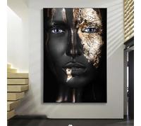 Peintures sur toile représentant une jeune fille noire au maquillage doré, affiches et impressions d'art mural moderne, images décoratives de femmes africaines sans cadre 60x90cm(24x36inch)