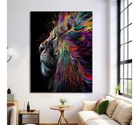 Peintures Sur Toile Sans Cadre, Poster et Images Éclaboussure D'Encre Lion Moderne Abstrait Animal Décoration, Peintures Murales d'art Pour Salon et Chambre à Coucher, 30x40cm, Noir