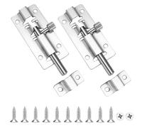 peiqiup Targette de Porte (2 Pièces), Verrou de porte en acier inoxydable, Avec vis de montage, Pour maison, grange, clôture, hangar, sous sol, Argenté