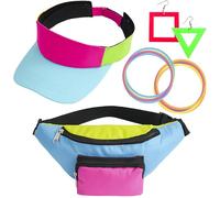 Peirich 80s Party favori articles d'anniversaire, 90s Hip Hop accessoires femmes hommes 80s 90s costume néon Fanny Pack chapeau réglable taille sac, bracelet, VINTAGE 80s 90s Party boucles d'oreilles
