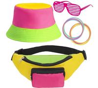 Peirich Tenues des années 80 et 90 pour homme et femme, sac banane et chapeau des années 80, costume des années 90, sac à taille réglable, chapeau cloche pour fête rétro des années 80